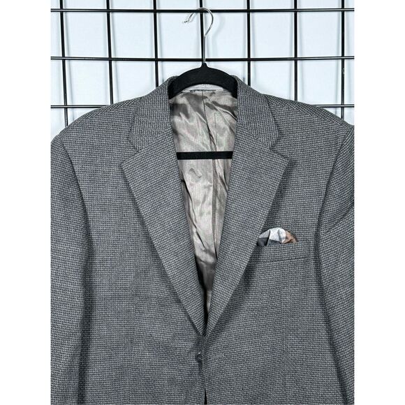 Vtg Haggar Houndstooth Blazer Jacket Mens 40R Gray Wool Blend Eclectic Grandpa - Picture 2 of 14
